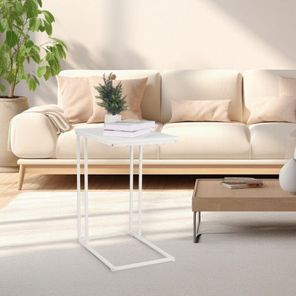 C-Shaped Side Table – Wood-Effect Top, Metal Frame