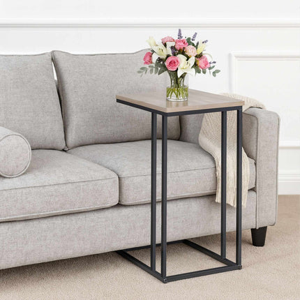 C-Shaped Side Table, Wood-Effect Top, Metal Frame