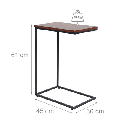 C-Shaped Side Table – Wood Top, Black Metal Frame