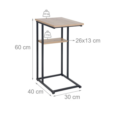 C-Shaped Side Table with 2 Shelves for Sofa & Bed