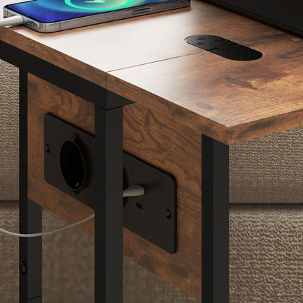 C-Shaped Side Table with Charging Station and Foldable Top