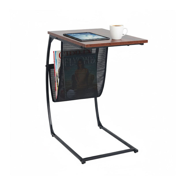 C-Shaped Side Table with Magazine Rack, Wood-Effect Top