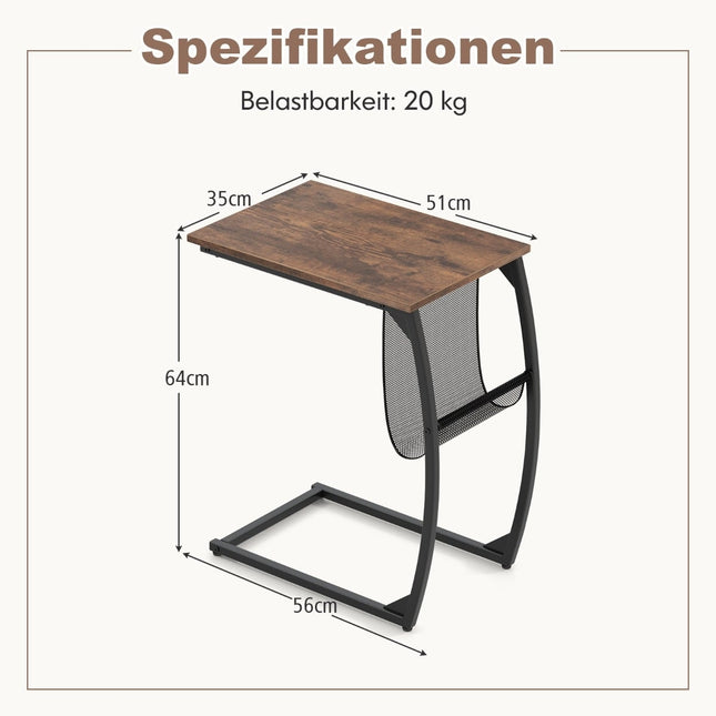 C-Shaped Side Table with Pocket, Space-Saving Design