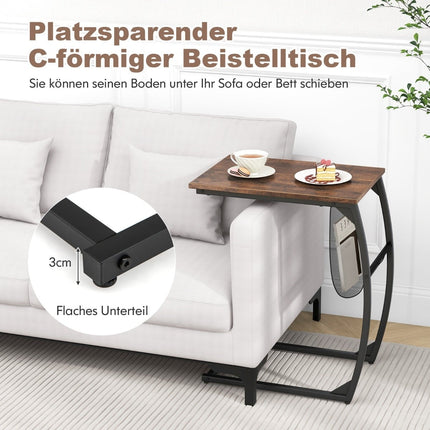C-Shaped Side Table with Pocket, Space-Saving Design