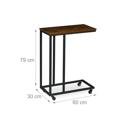 C-Shaped Side Table with Wheels, Metal and MDF