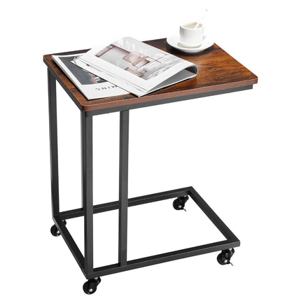 C-Shaped Sofa Side Table with Casters, Brown-Black