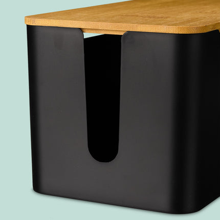 Cable Organiser Box with Bamboo Lid, Black