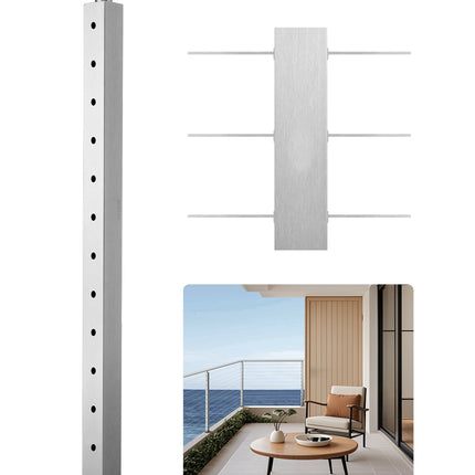 Cable Railing Post, 42 In Stainless Steel, Pre-Drilled