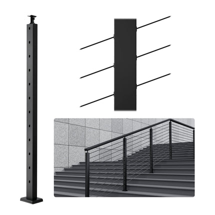 Cable Railing Post 42 Inch, 30 Angled, 12 Holes, Stainless Steel