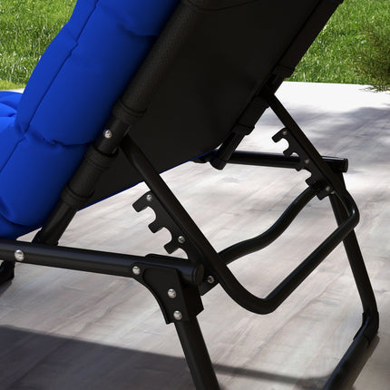 Adjustable camping bed, foldable, steel frame, dark blue
