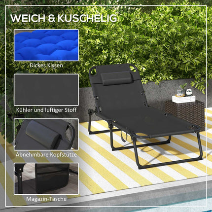 Adjustable camping bed, foldable, steel frame, dark blue
