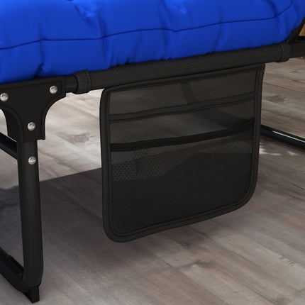 Adjustable camping bed, foldable, steel frame, dark blue