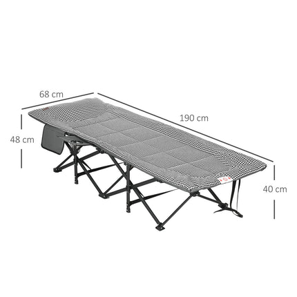 Camping bed with bag & cup holder, black, 120 kg capacity