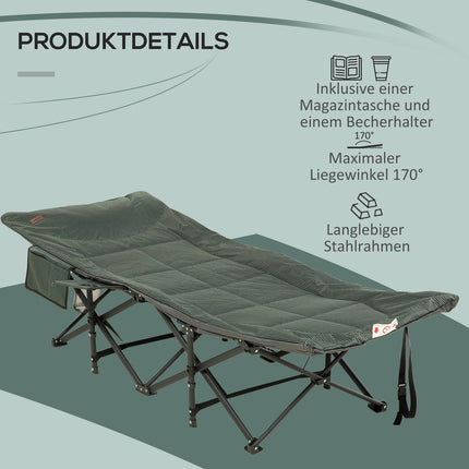 Folding camping bed with bag, grey, supports 120 kg