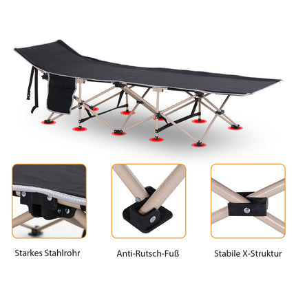Folding camping bed with storage bag, black Oxford fabric