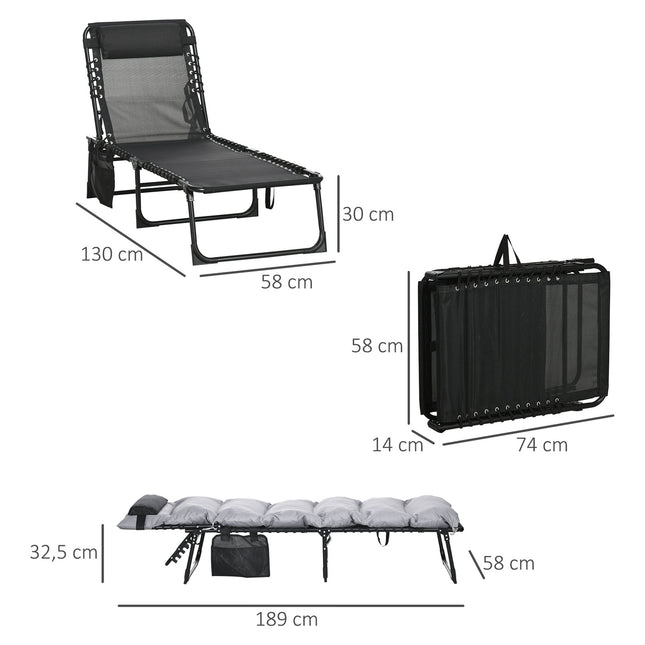 Folding camping bed with bag - Adjustable to 120 kg, light grey