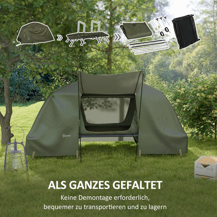 Raised camp bed with tent - UV protection and rain protection
