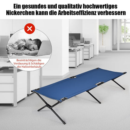 Camp bed, camping bed, metal frame, foldable folding bed, loads up to 135 kg, 190 x 67 x 42 cm, blue