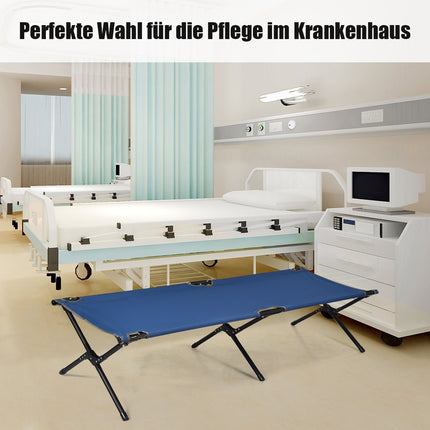 Camp bed, camping bed, metal frame, foldable folding bed, loads up to 135 kg, 190 x 67 x 42 cm, blue
