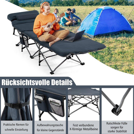 Camp bed folding camping bed with mattress 185 cm x 65 cm x 41-53 cm blue