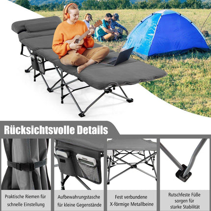 Camp bed folding camping bed with mattress 185 cm x 65 cm x 41-53 cm gray