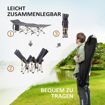 Folding camping bed in steel with carry bag, Grey, 190x68x52 cm