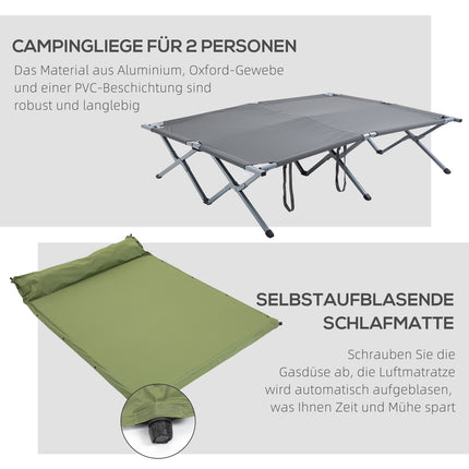 Camping dome tent with air mattress, 2 people, grey