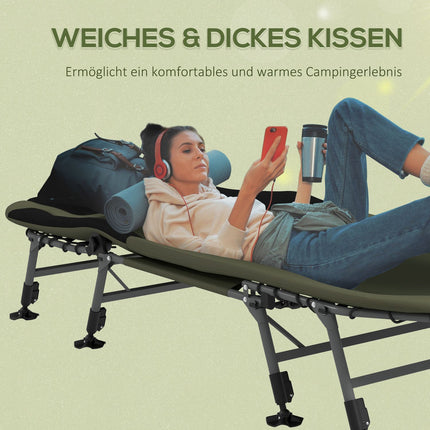 Folding camping bed - adjustable, supports up to 180 kg, green