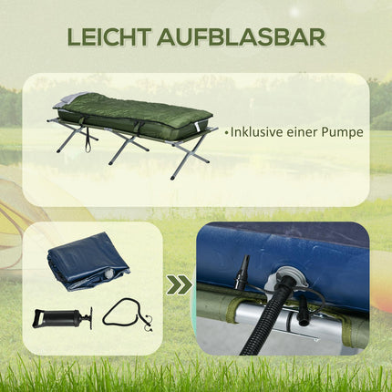 Camping bed with pillow, foldable, 120 kg capacity, green