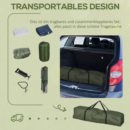 Camping bed with pillow, foldable, 120 kg capacity, green