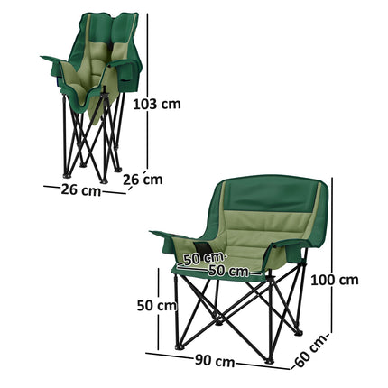 Folding camping chair with cup holder & side pocket, green