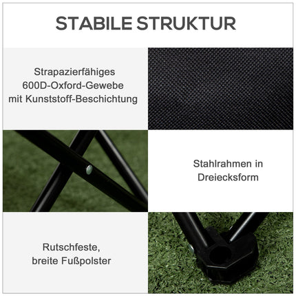 Folding camping chair with side pocket - steel legs, black