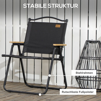 Set of 2 folding camping chairs, black steel frame