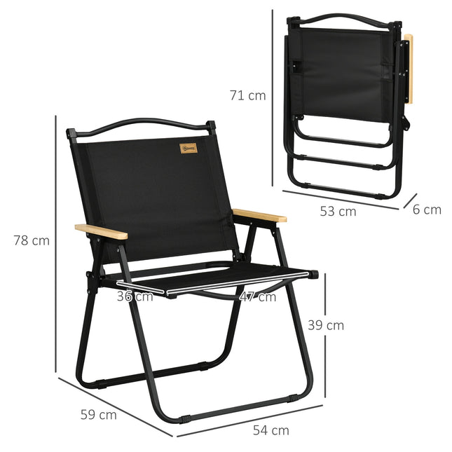 Set of 2 folding camping chairs, black steel frame