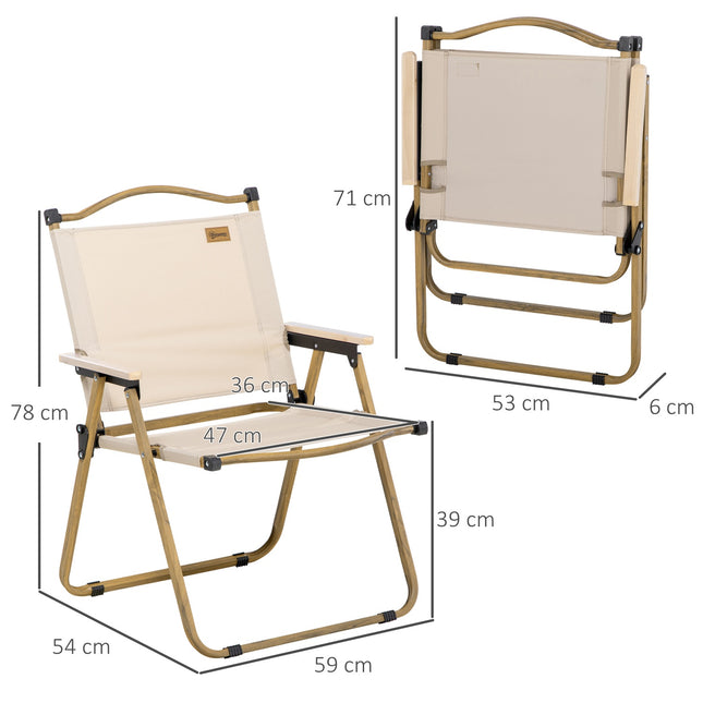 Campingstoelenset van 2 opvouwbare tuinstoelen met stalen frame, houtlook, klapstoelen voor zwembad, strand, Oxford, kaki Aosom