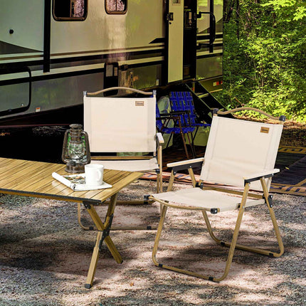Folding Khaki Camping Chairs, Set of 2 - Steel Frame, Oxford