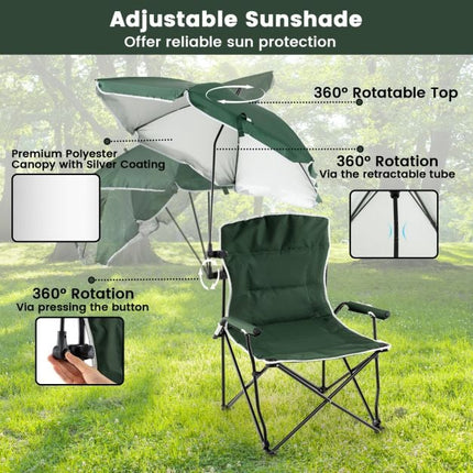 Camping Chair With Adjustable Umbrella, Foldable, Bag
