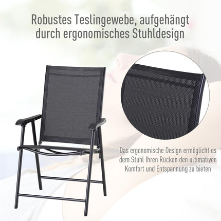 Folding camping chairs Set of 2 with armrests, black metal
