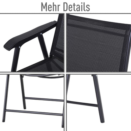 Folding camping chairs Set of 2 with armrests, black metal