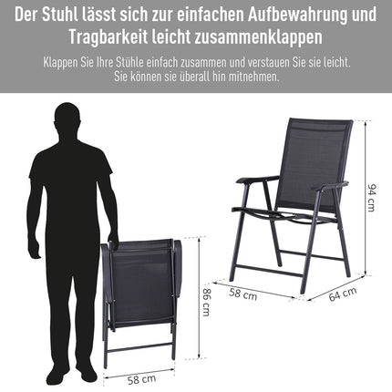 Folding camping chairs Set of 2 with armrests, black metal