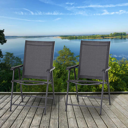 Folding camping chairs Set of 2 with armrests, black metal