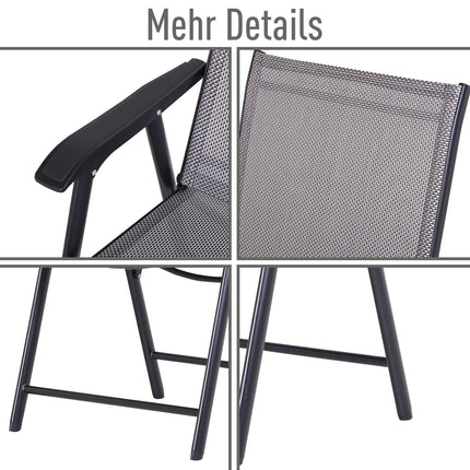 Camping folding chairs Set of 2, metal, armrests, gray