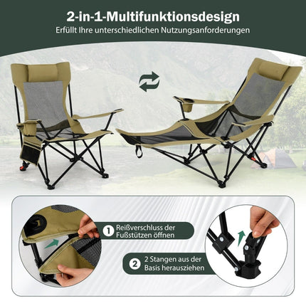 Camping Chair with Adjustable Footrest & Backrest, Khaki