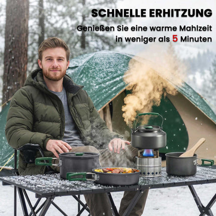 Camping Cookware Set, 5-Piece, Anti-Scald Handles, Grey