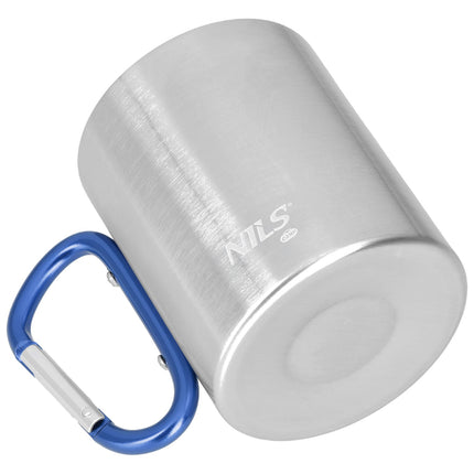 Camping Cup, Carabiner, 300ml Stainless Steel, Blue