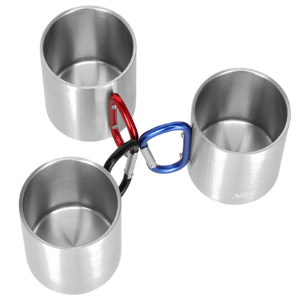 Camping Cup, Carabiner, 300ml Stainless Steel, Blue