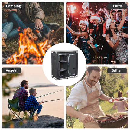 Portable camping kitchen box - worktop, bag, shelves