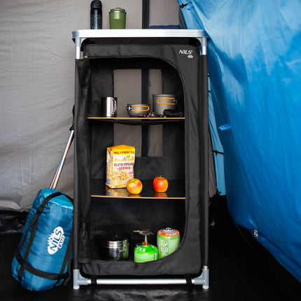 Camping Cupboard Table with Storage Shelves