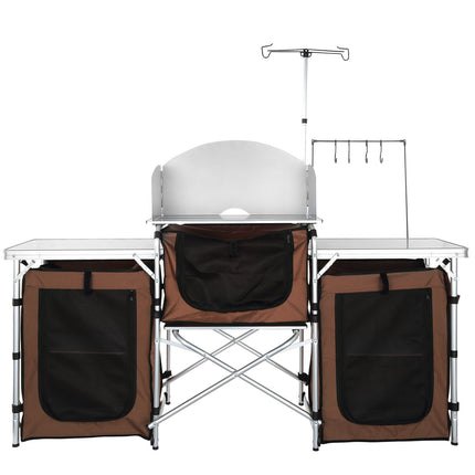 Camping Kitchen Table – Folding, 3 Cupboards, Windscreen