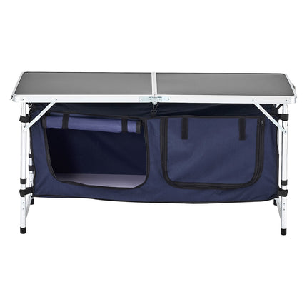 Camping Kitchen Table – Folding, 3-Height, Storage, Blue